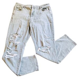 American Eagle Hi-Rise Jegging Distressed Light Gray Jeans Size 14